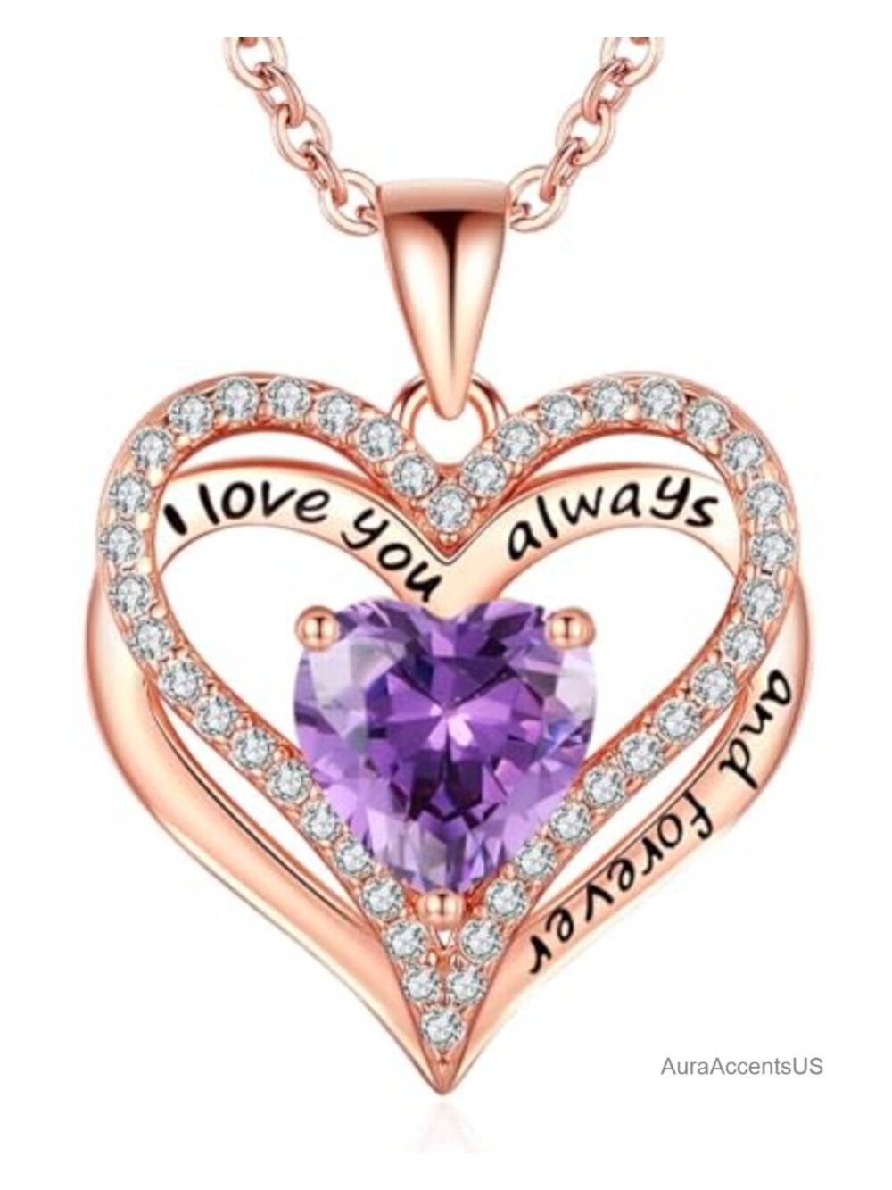 S925 Sterling Silver Heart Pendant Necklace Cubic Zirconia Rose Gold Plated